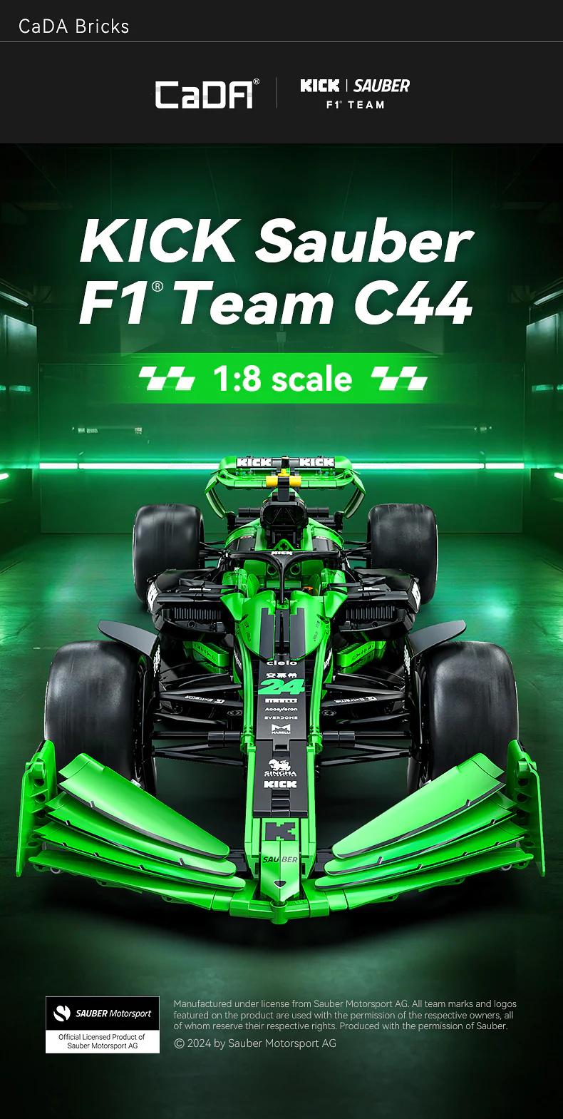CaDA® KlCK Sauber F1 Team C44 2024 1/8 (2553 Teile)